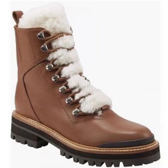 NEW Marc Fisher Izzie Lugsole Shearling Lace Up Boots Dark...
